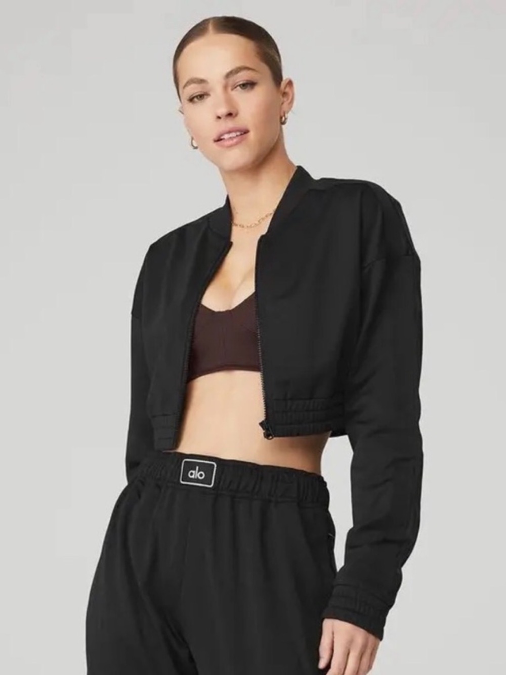 ALO YOGA Cropped Prizewinner Jacket size L black like new